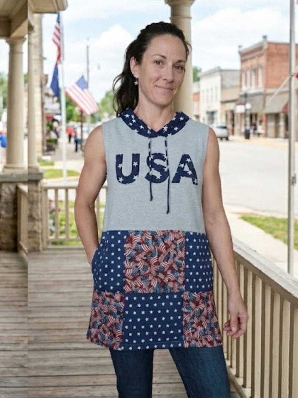 Upcycled refurbished USA t-shirt hoodie